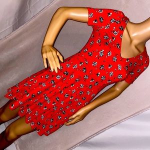 🌺Flower print Corset tie back Babydoll Orange Dress 31” length XS